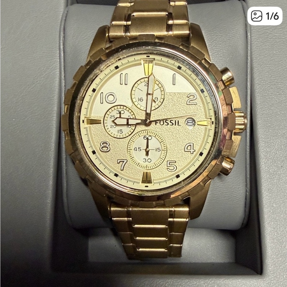 Fossil Gold Tone Chronograph Stainless Steel Bracelet Watch